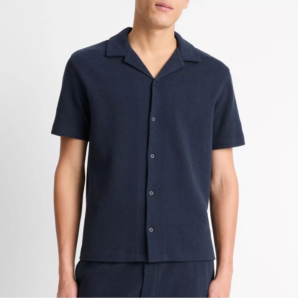 Vince Cotton Boucle Cabana Button Shirt in Coastal Blue